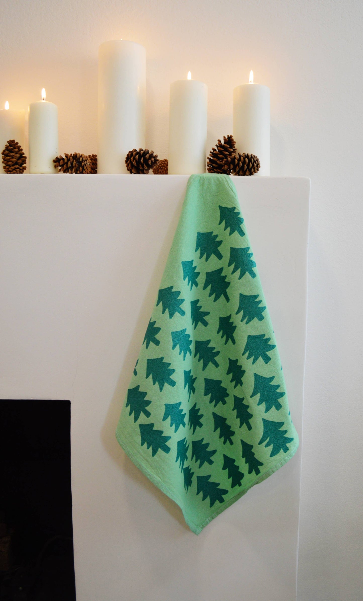 Trees on Green Glitter Tea Towel