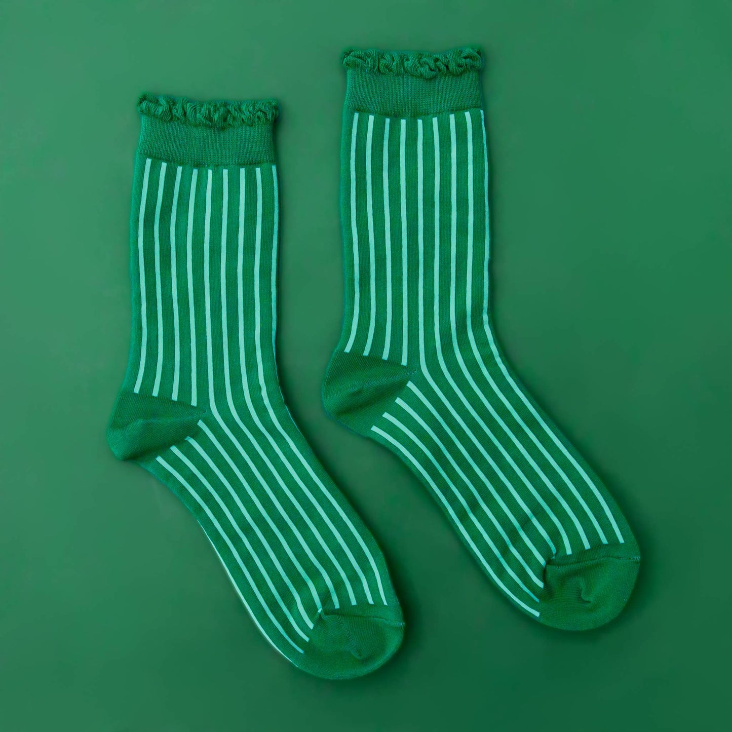 Emerald Stripe Ruffle Crew Socks