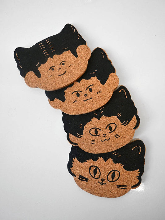 Cat Person Cork Coasters