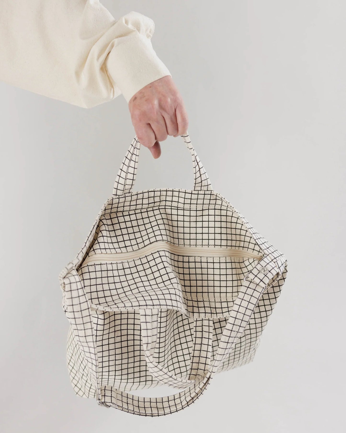 Horizontal Zip Duck Bag in Natural Grid