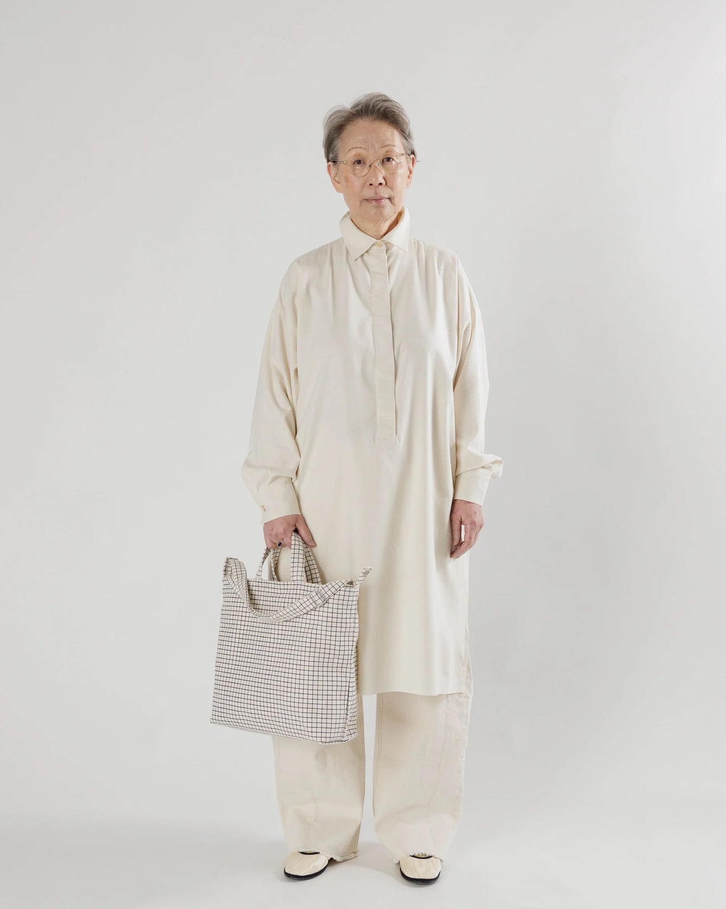 Horizontal Zip Duck Bag in Natural Grid