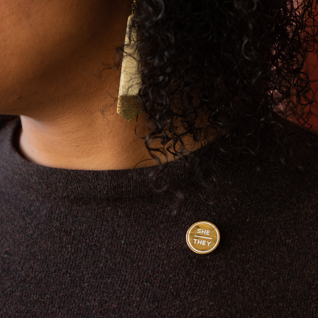 Gold Enamel Pronoun Pin