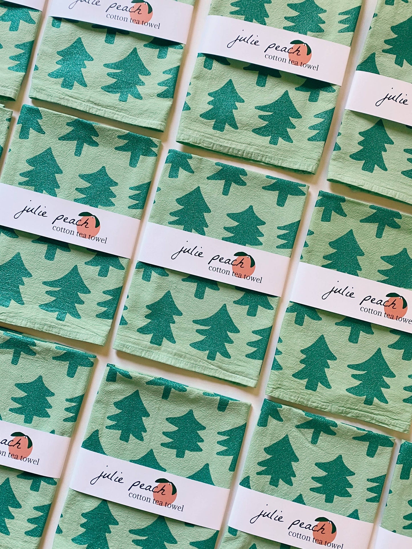 Trees on Green Glitter Tea Towel