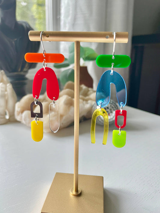 Mismatched Rainbow Acrylic Dangle Earrings