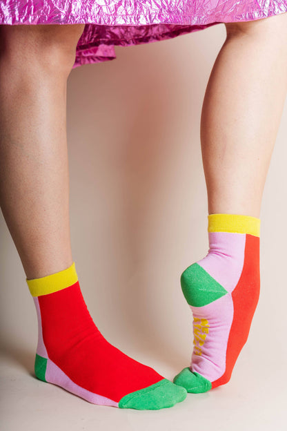 Red + Pink Color Block Socks