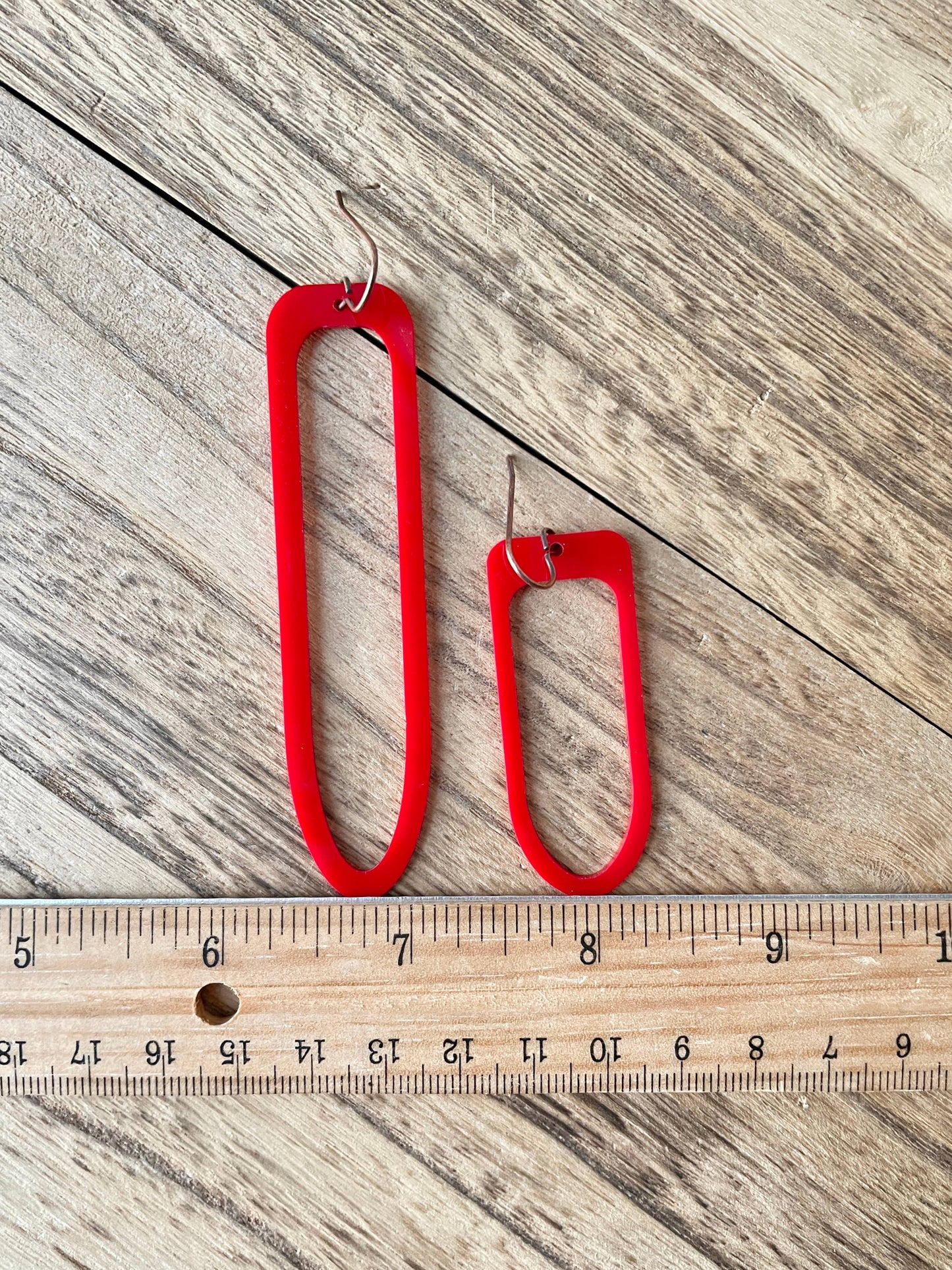 Red Mismatched Geometric Earrings