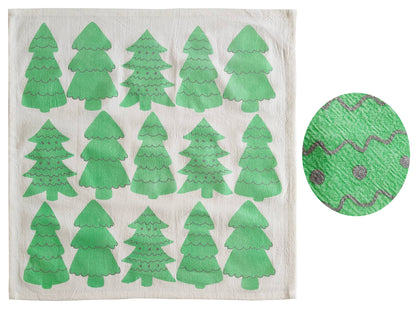 Green Glitter Tinsel Trees tea towel