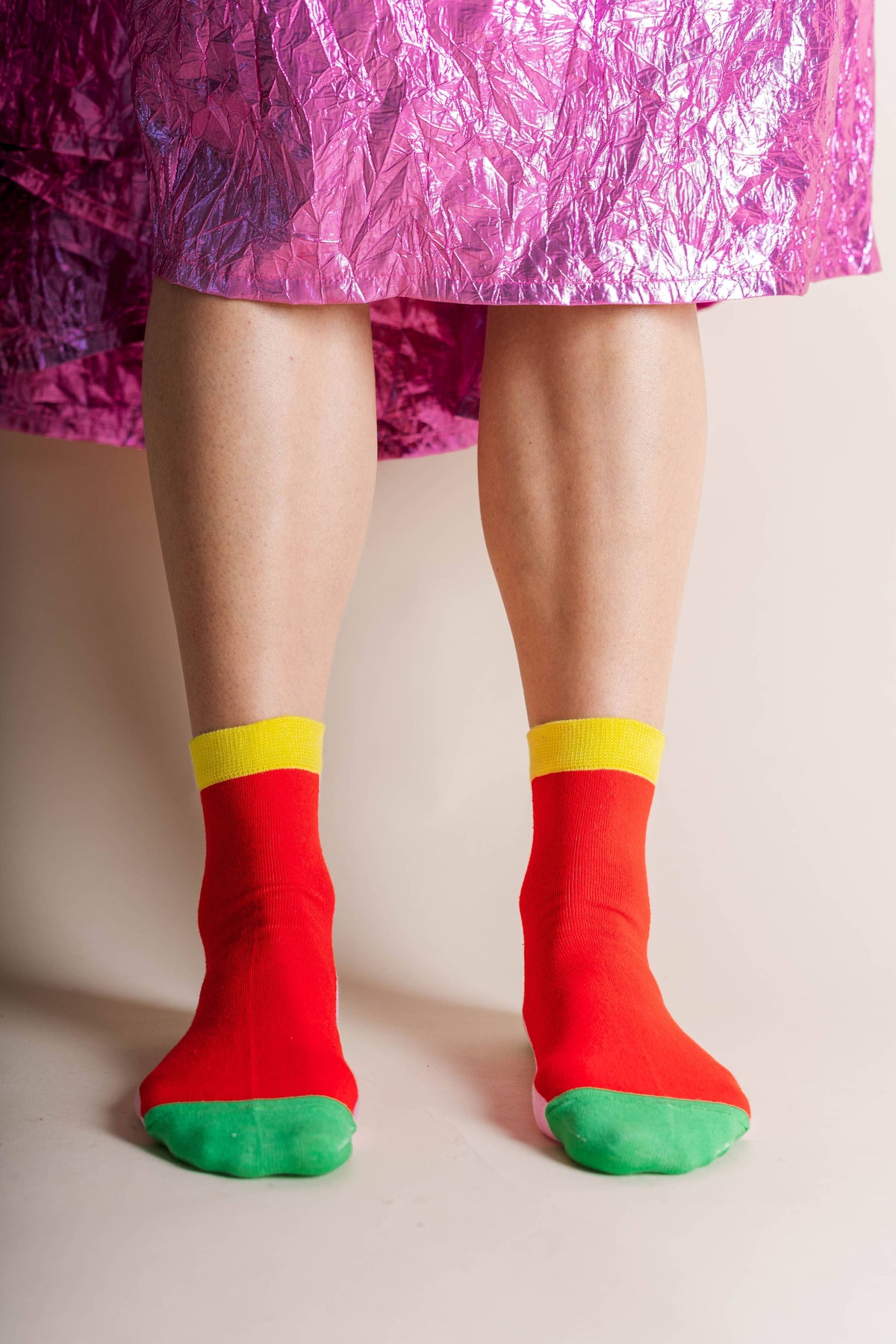 Red + Pink Color Block Socks
