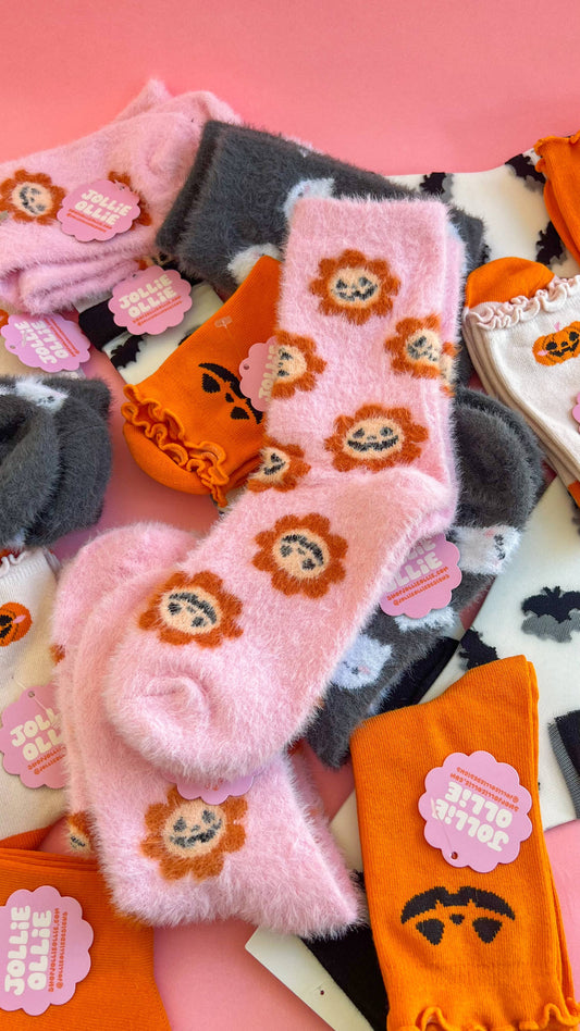 Floral Jackolantern Fuzzy Socks