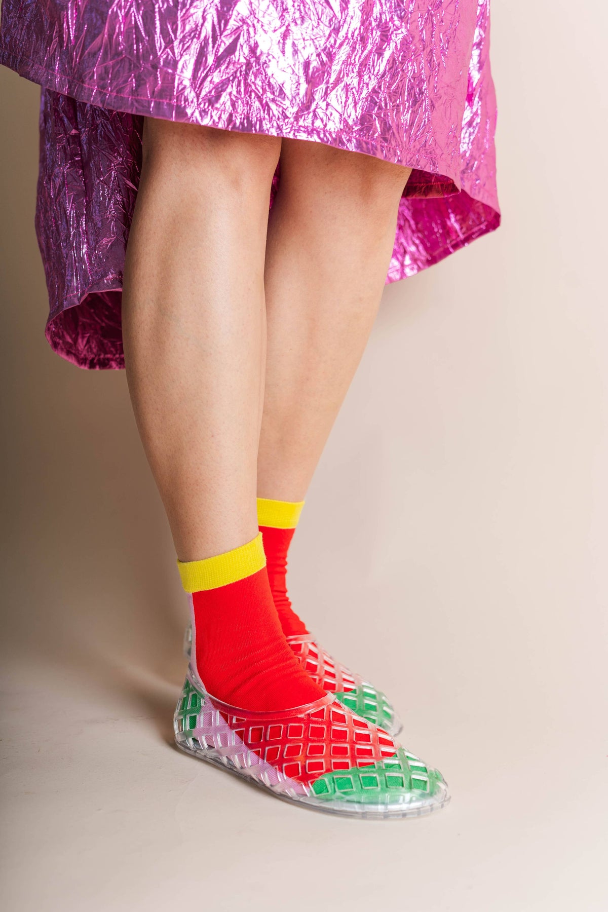 Red + Pink Color Block Socks