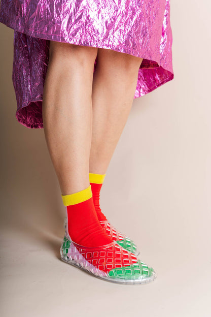 Red + Pink Color Block Socks
