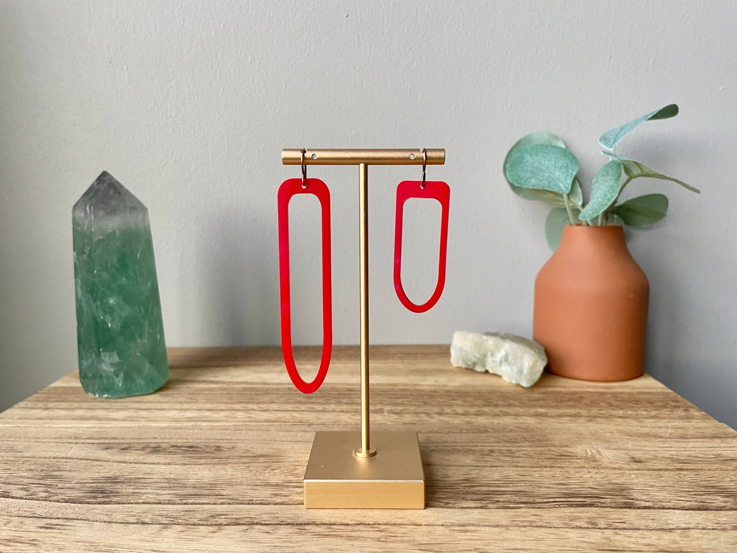 Red Mismatched Geometric Earrings