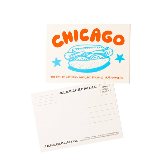 Chicago hot dog postcard