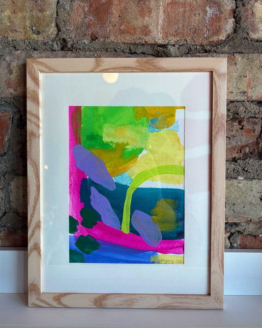 Lime + Pink Framed Original Painting