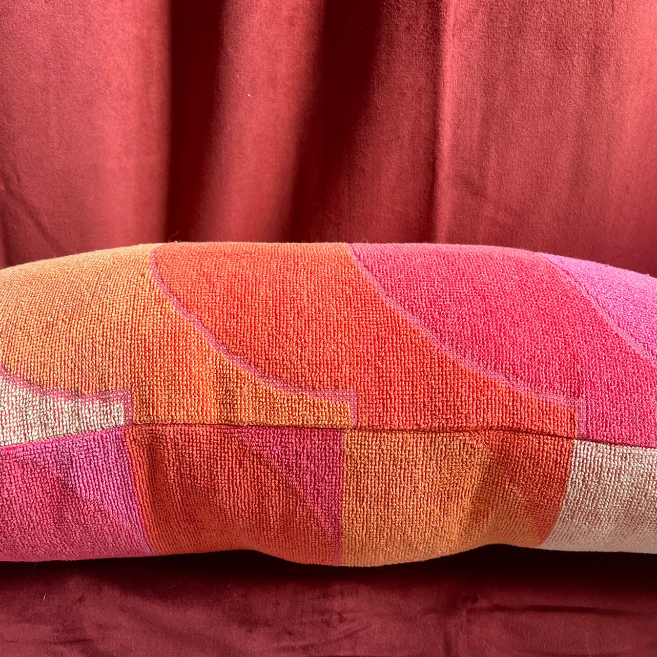 Vintage towel throw pillow: orange & purple waves