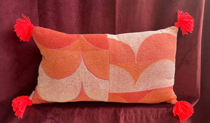 Vintage towel throw pillow: orange & purple waves with center seam