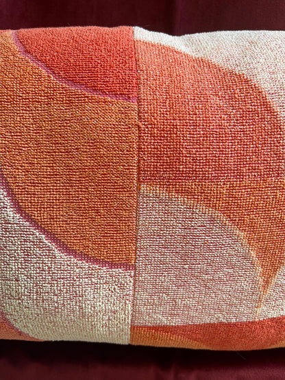 Vintage towel throw pillow: orange & purple waves with center seam