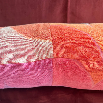 Vintage towel throw pillow: orange & purple waves with center seam