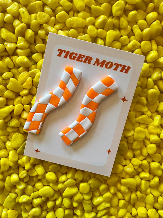 Wavy Orange Checkerboard Earrings