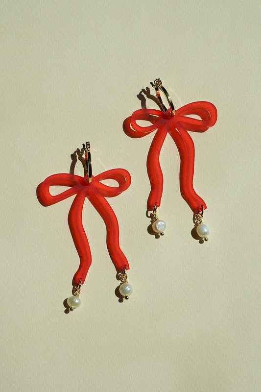 Red Bow Hoop Earrings