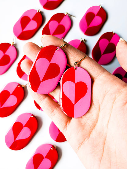 Pink + Red Heart Earrings