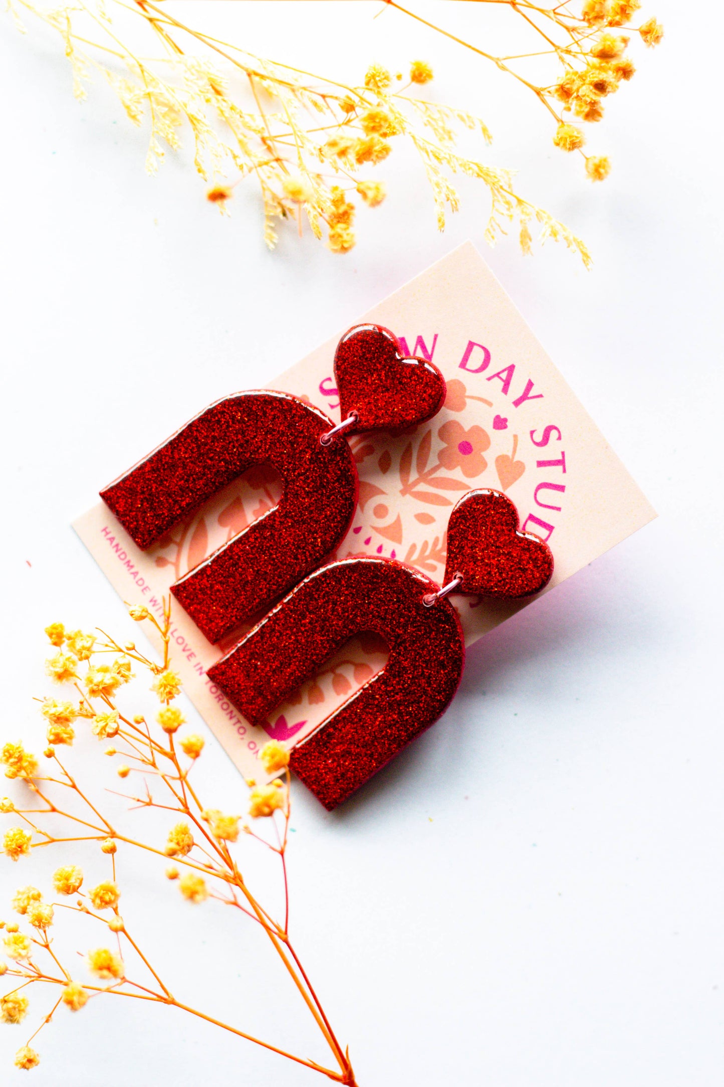 Heart Arch Red Glitter Earrings