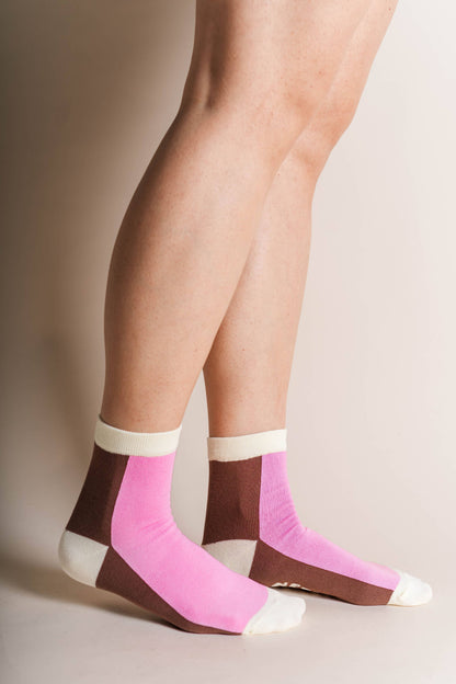 Pink + Brown Color Block Socks