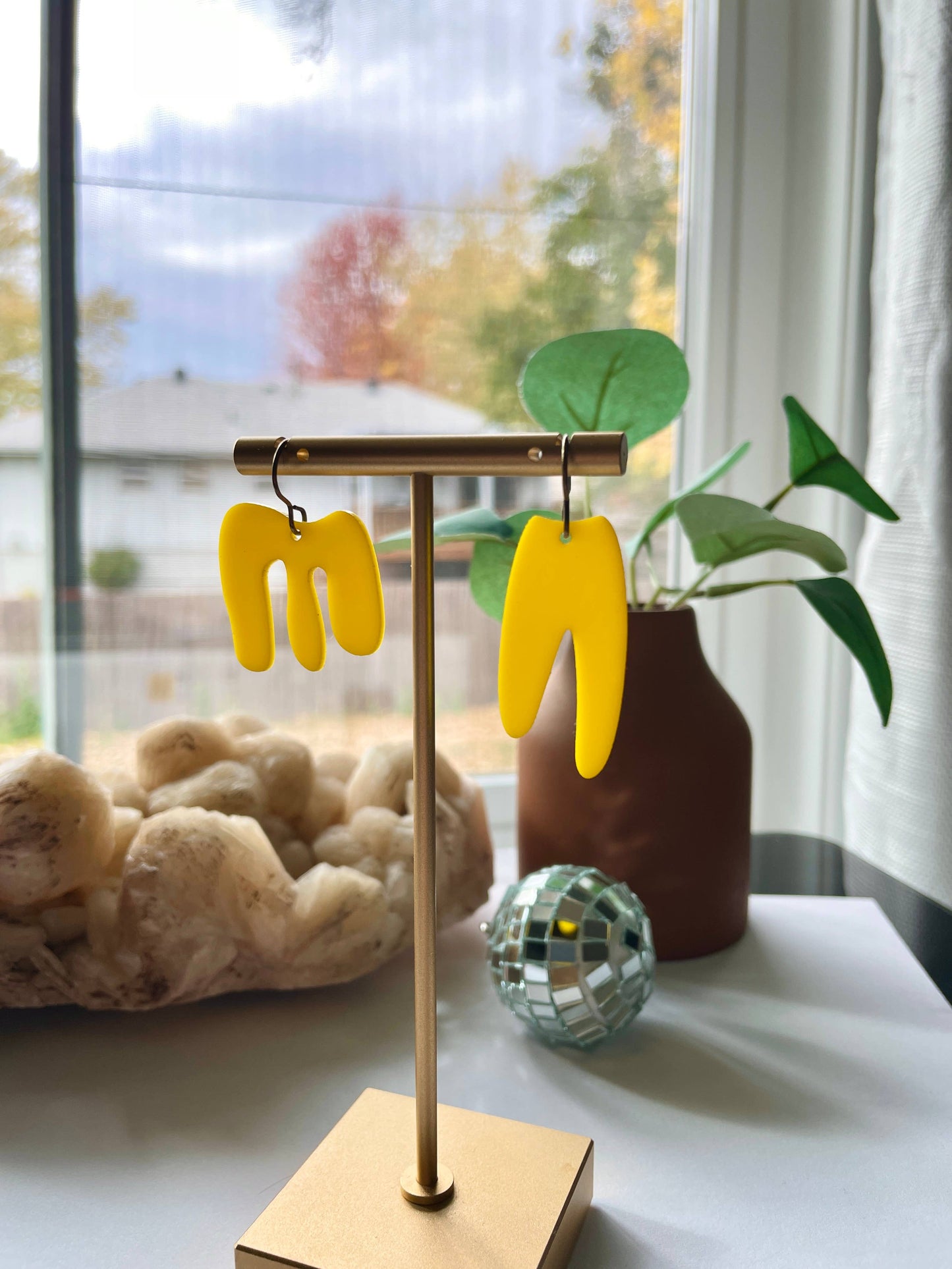 Asymmetrical Acrylic Yellow Earrings