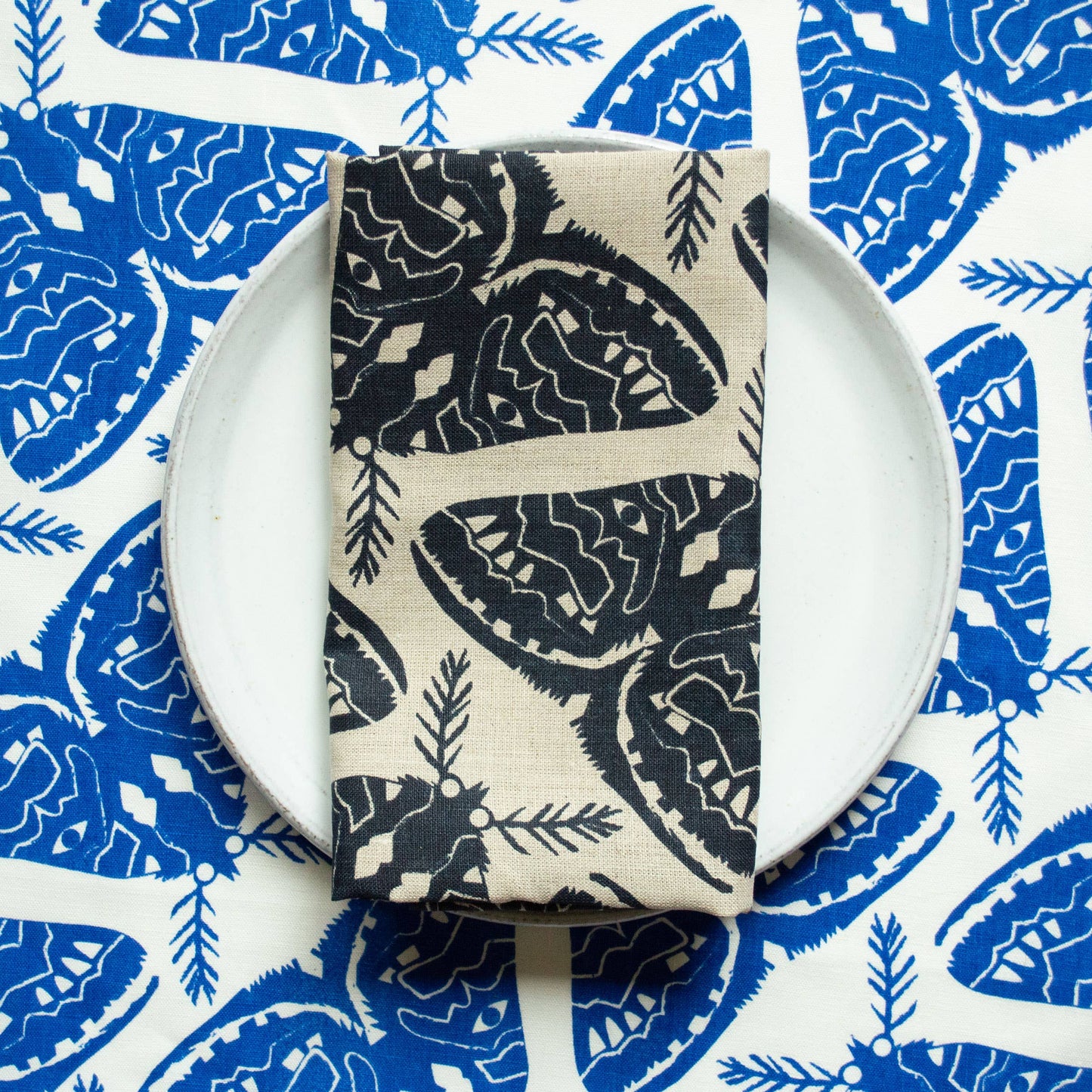 Blue Moths Linen Tea Towel