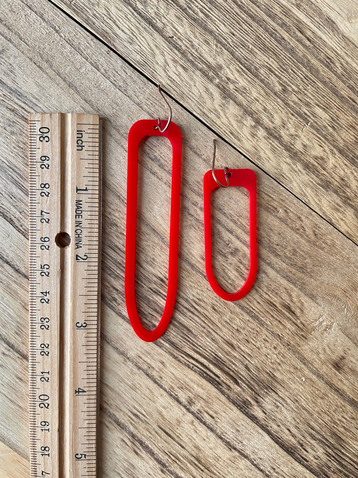 Red Mismatched Geometric Earrings