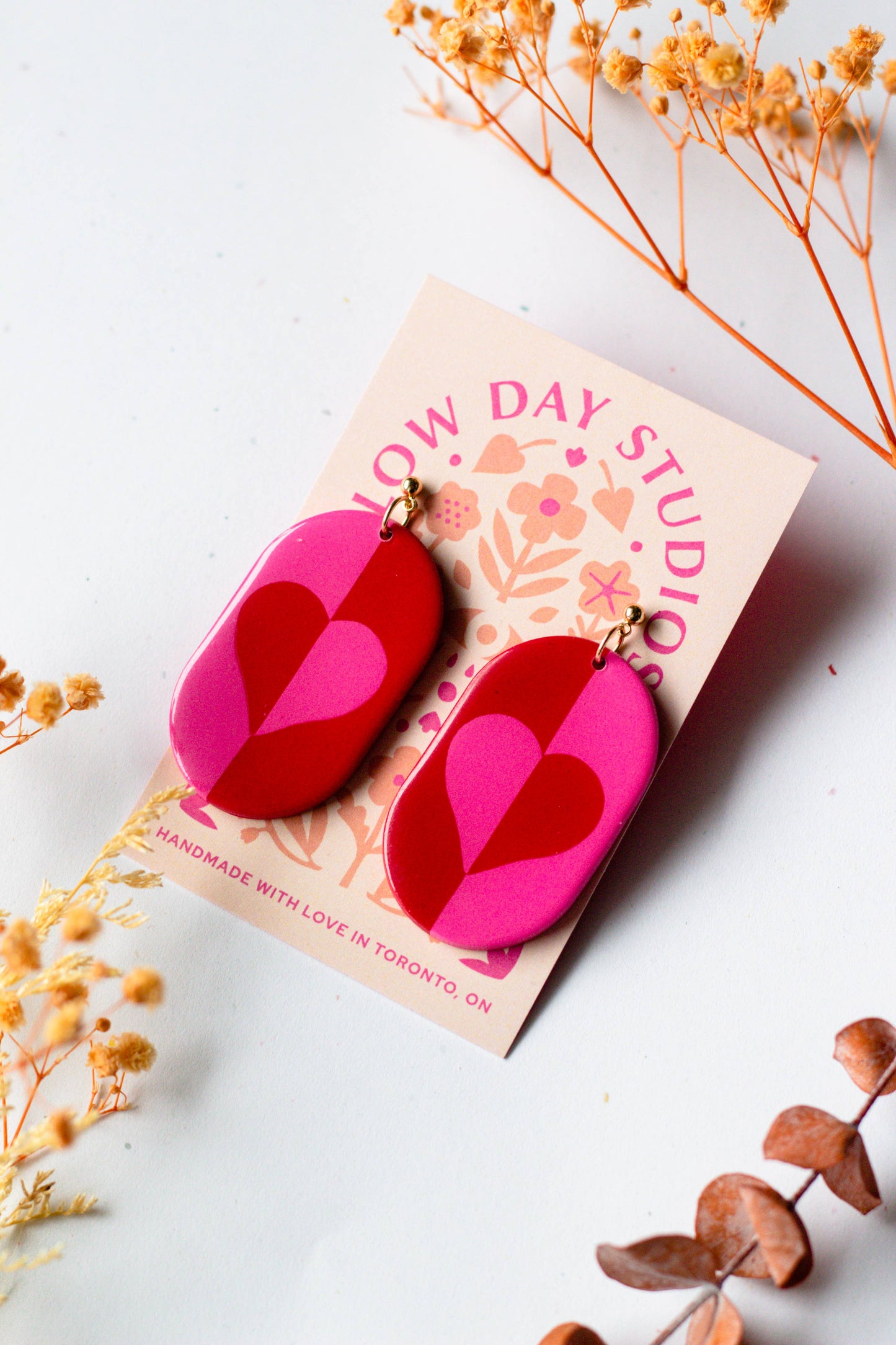 Pink + Red Heart Earrings