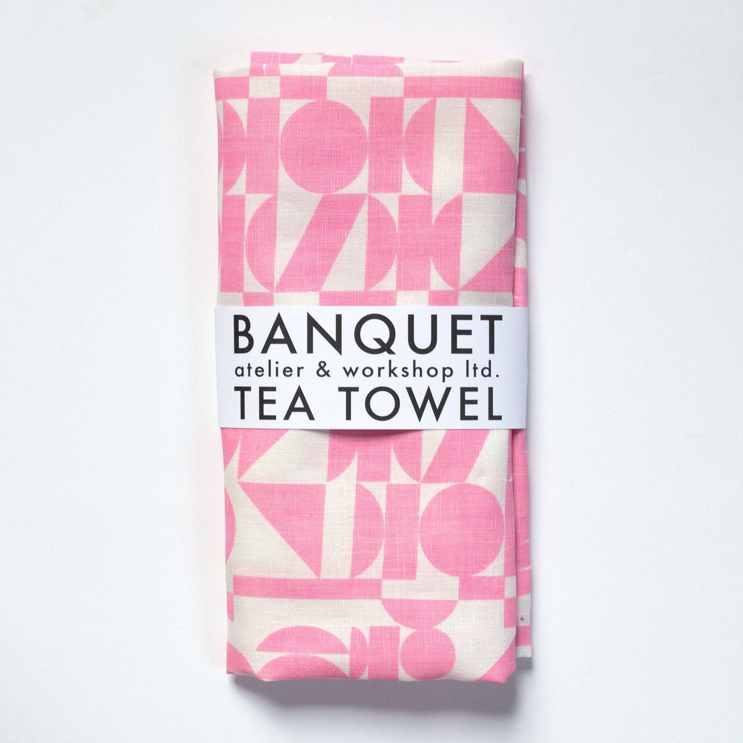 Bubblegum Pink Geometric Linen Tea Towel