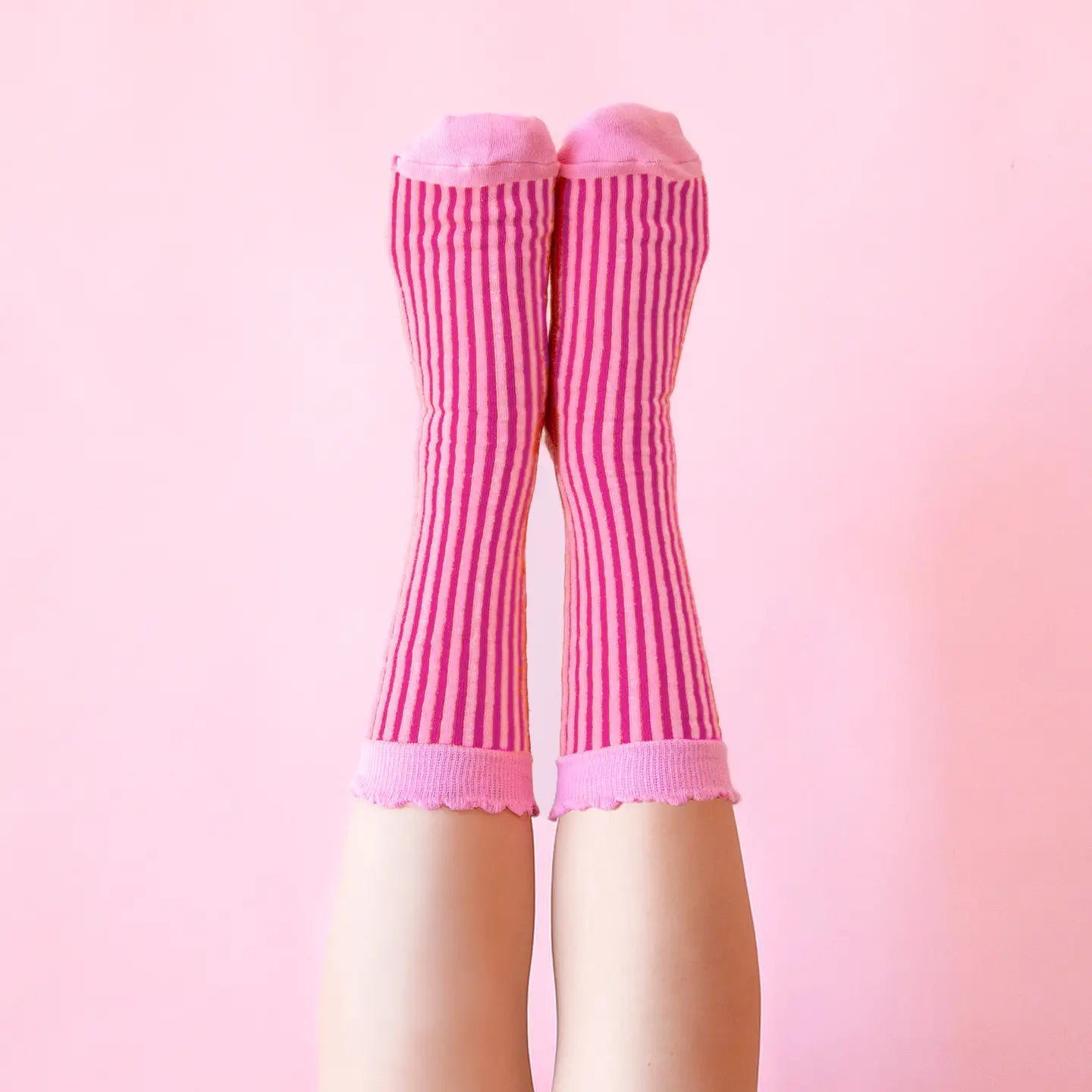 Pink Micro Stripe Crew Socks
