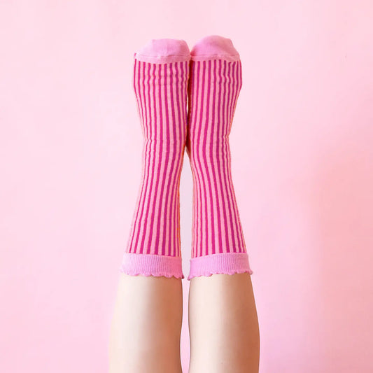 Pink Micro Stripe Crew Socks