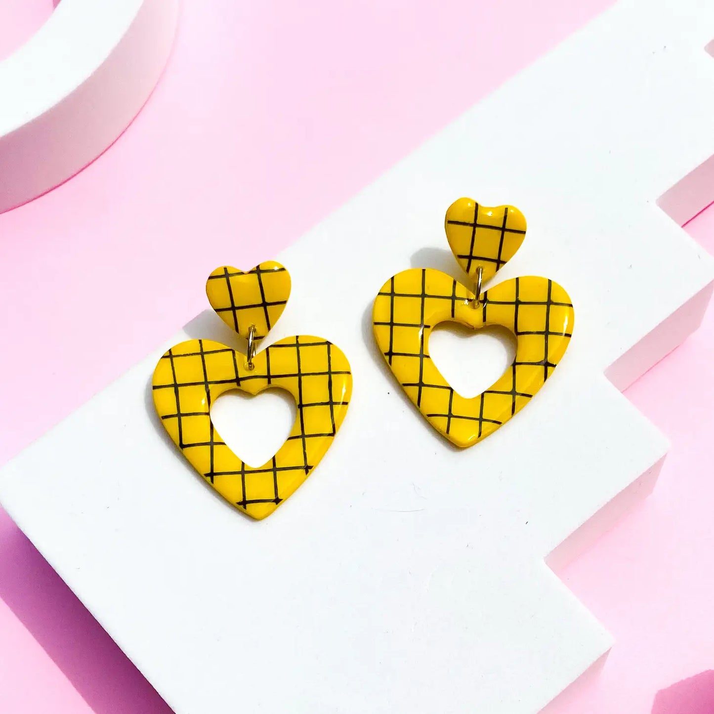 Grid Heart Dangle Earrings