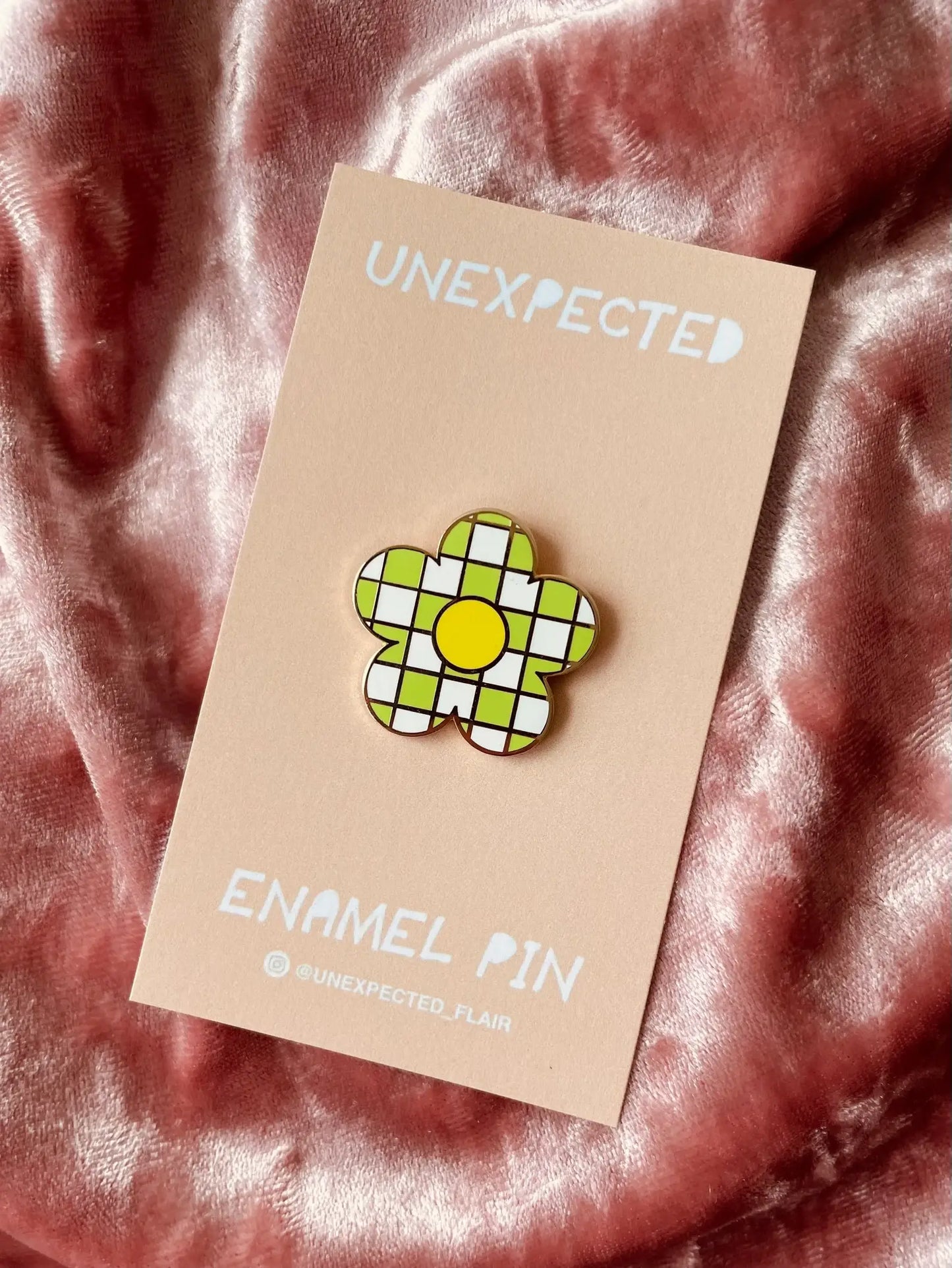 Green Checkered Flower Enamel Pin