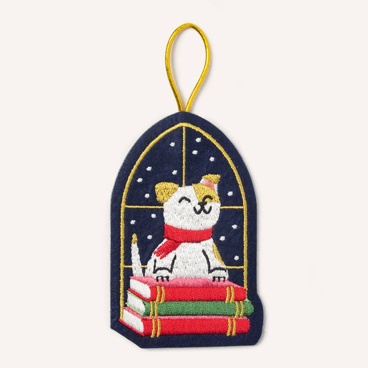 Book Stack Dog Ornament