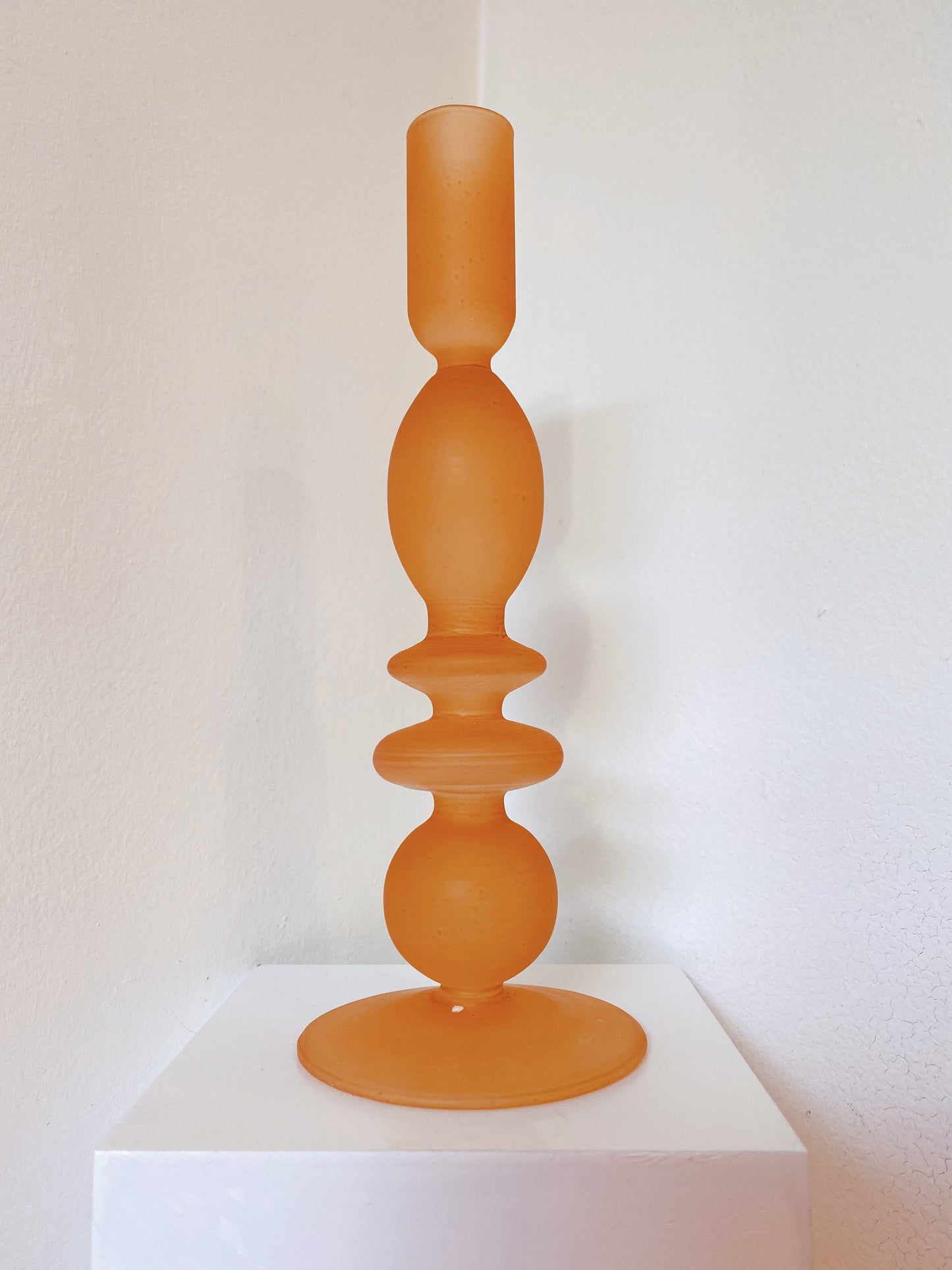 Orange Matte Glass Candlestick Holder